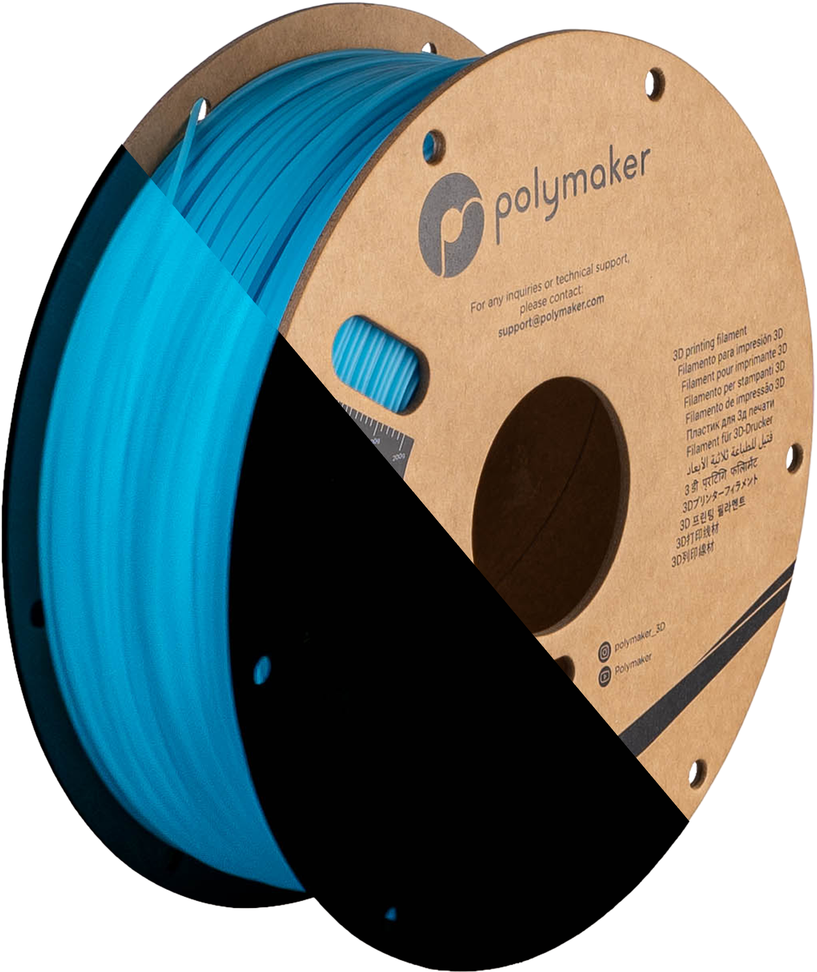 Szpula filamentu PLA świecący niebieski, Polymaker, 1,75 mm