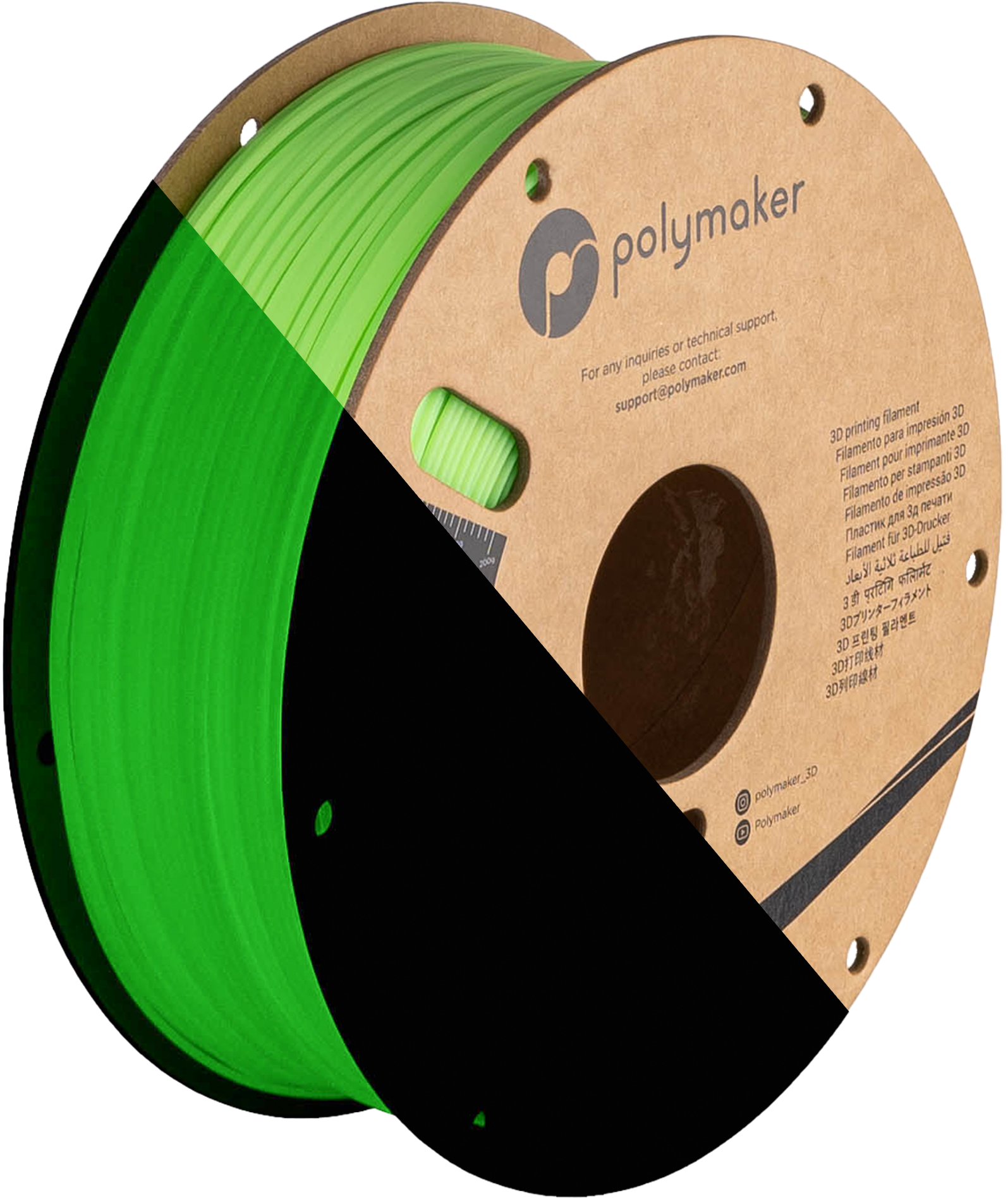 Szpula filamentu PLA świecący zielony, Polymaker, 1,75 mm
