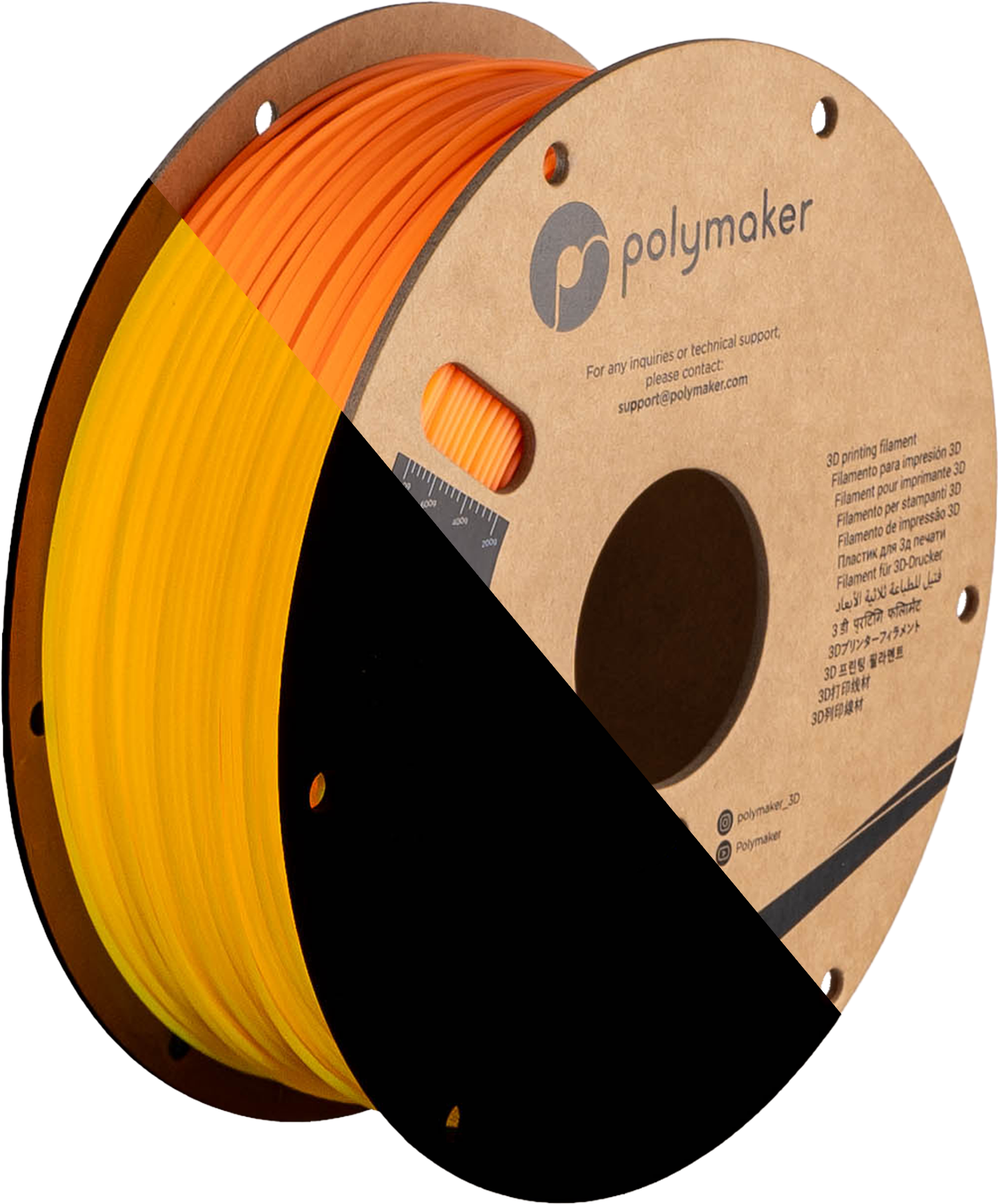 Szpula filamentu PLA świecący w ciemności pomarańczowy, Polymaker, 1,75 mm