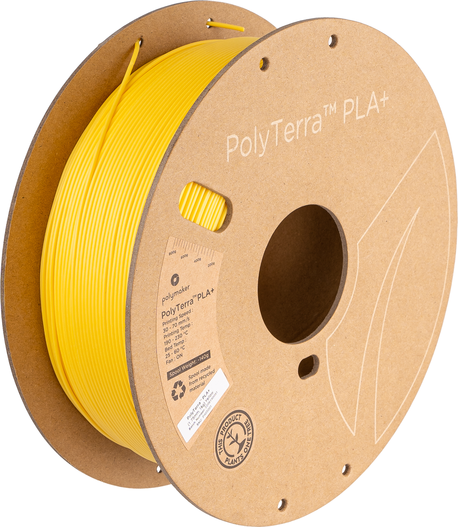 Szpula filamentu PLA+ satynowy żółty, Polymaker, 1,75 mm