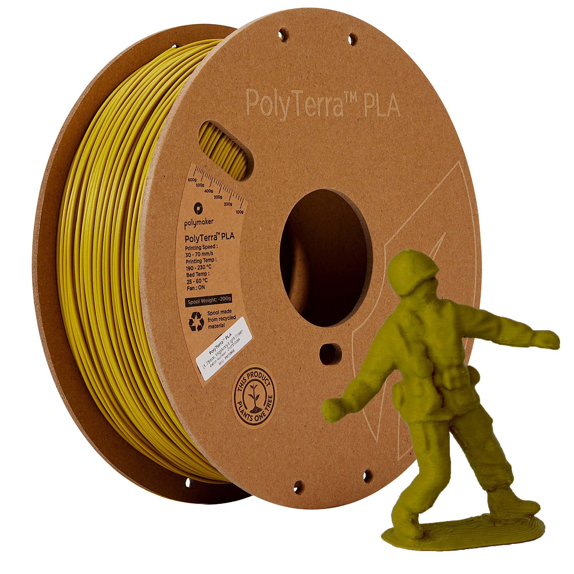 Szpula filamentu PLA matowy zielony wojskowy, Polymaker, 1,75 mm