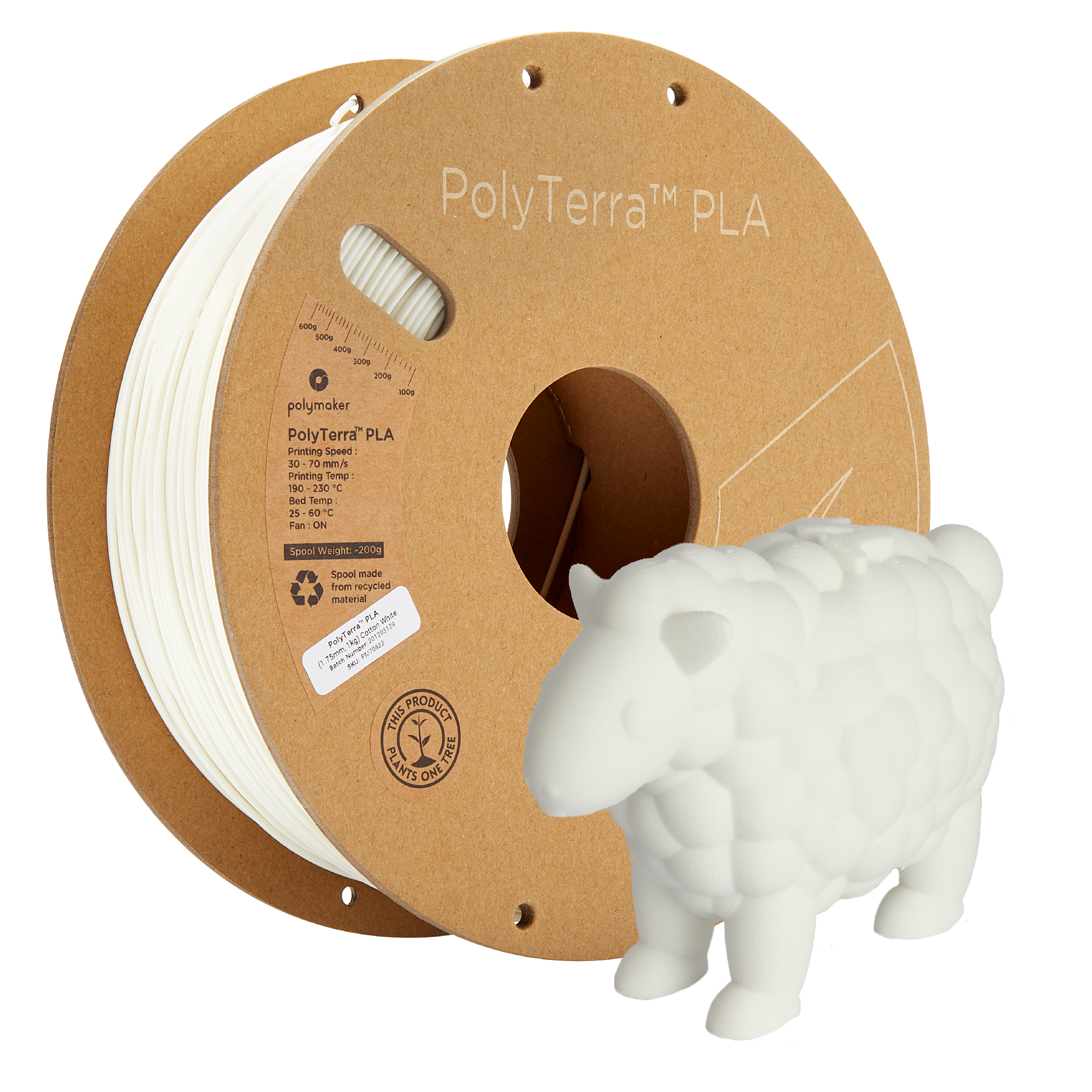 Szpula filamentu PLA matowy biały, Polymaker, 1,75 mm