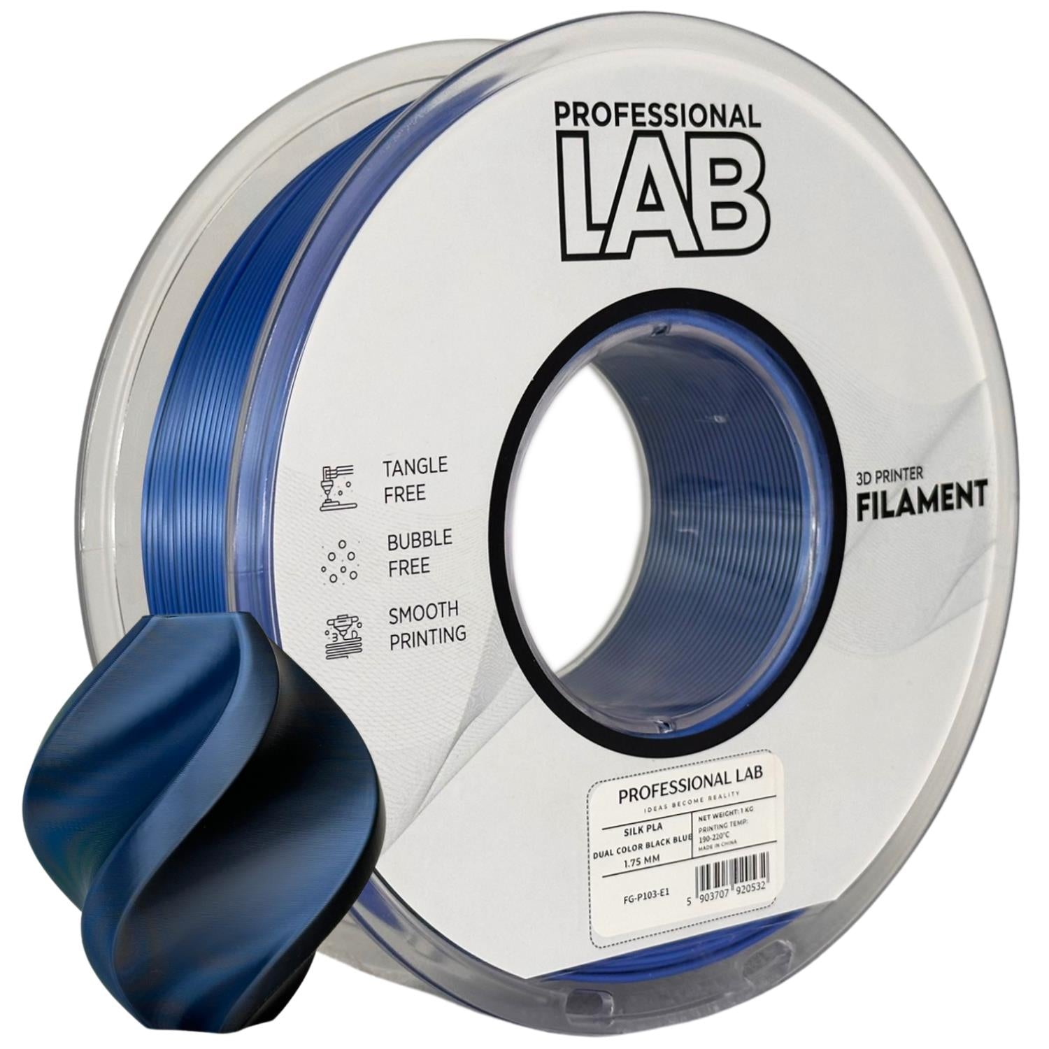 Szpula filamentu Silk PLA Dual Color czarno-niebieski, Prof. Lab, 1,75 mm