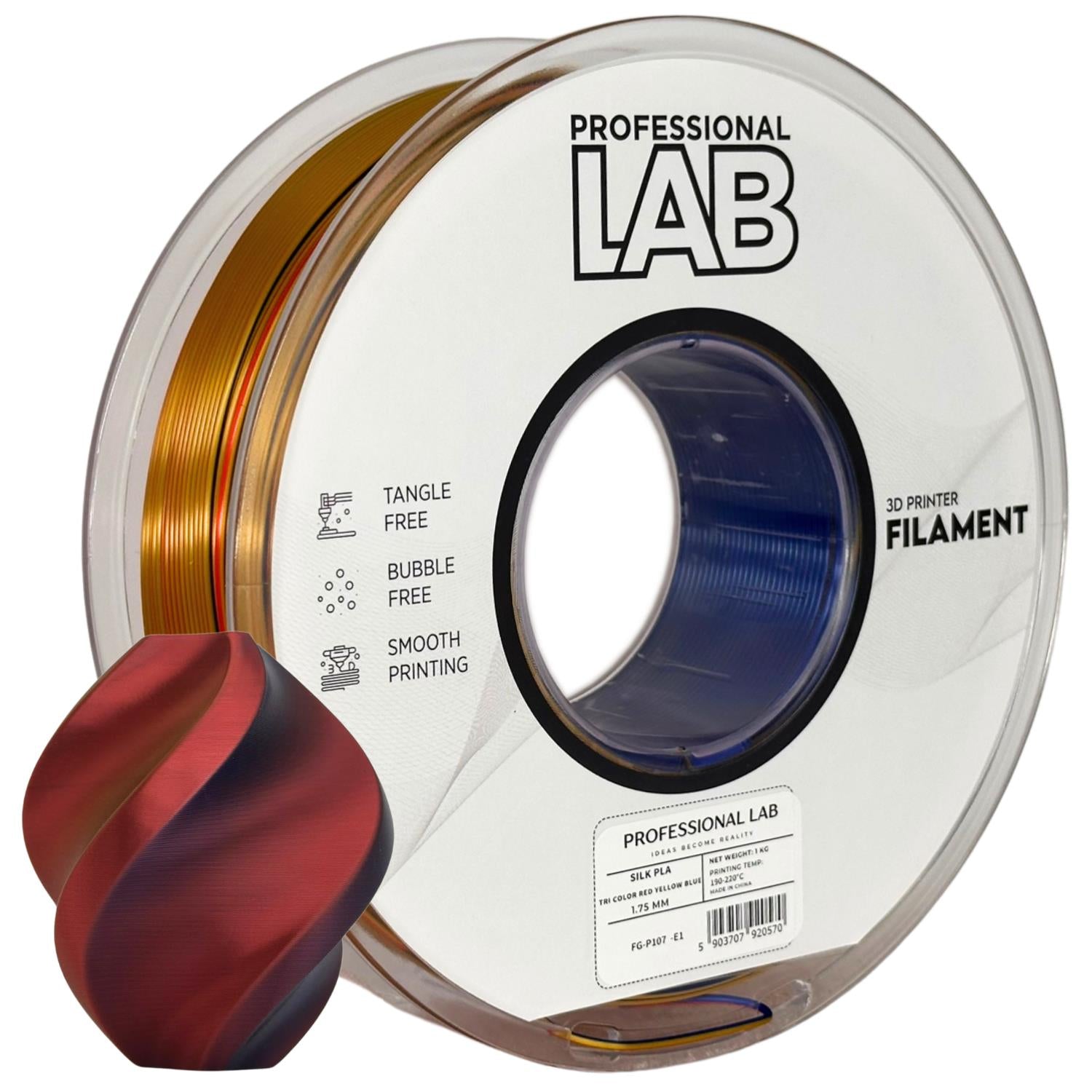 Szpula filamentu Silk PLA Tri Color czerwony żółty niebieski, Prof. Lab, 1,75 mm