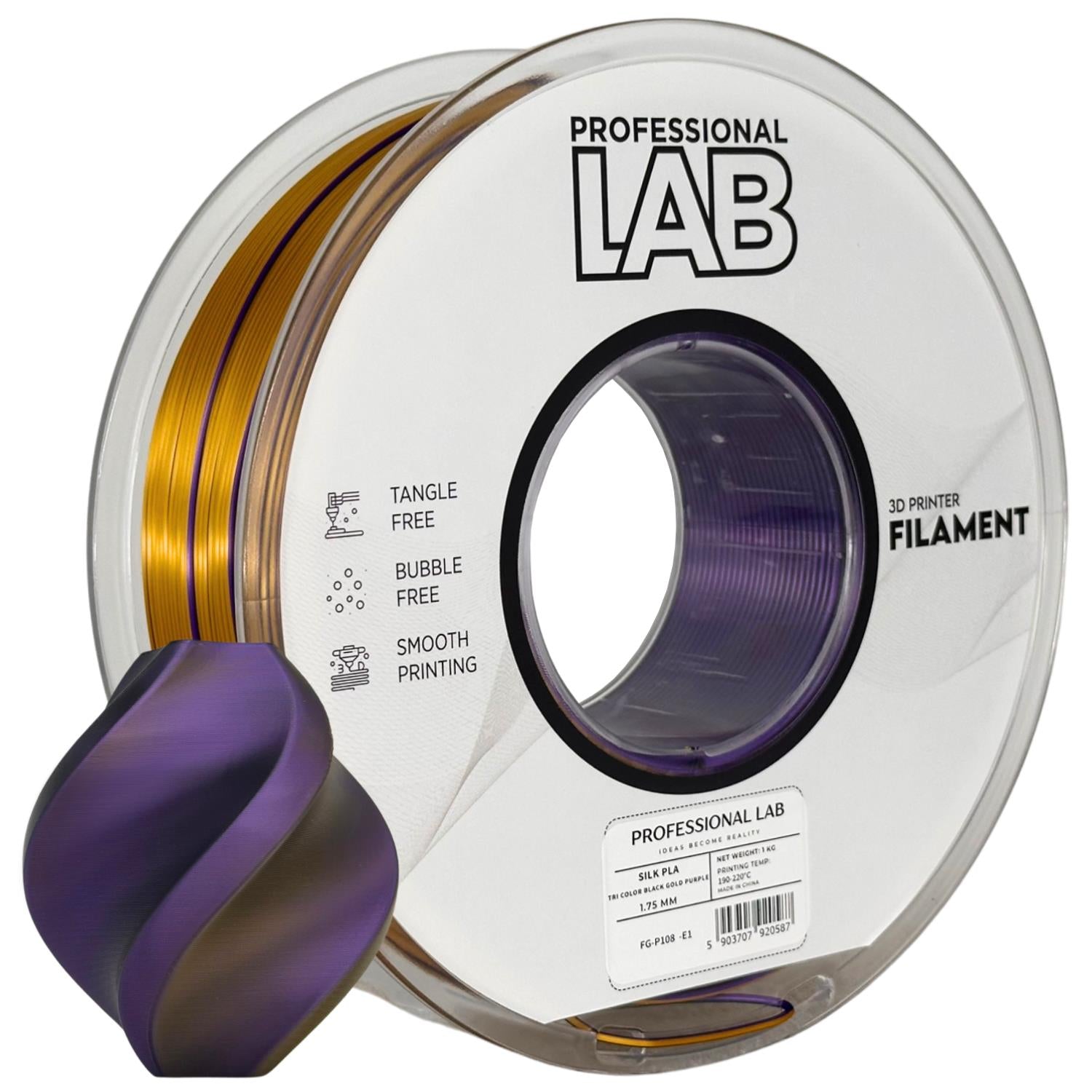 Szpula filamentu Silk PLA Tri Color czarny złoty fioletowy, Prof. Lab, 1,75 mm