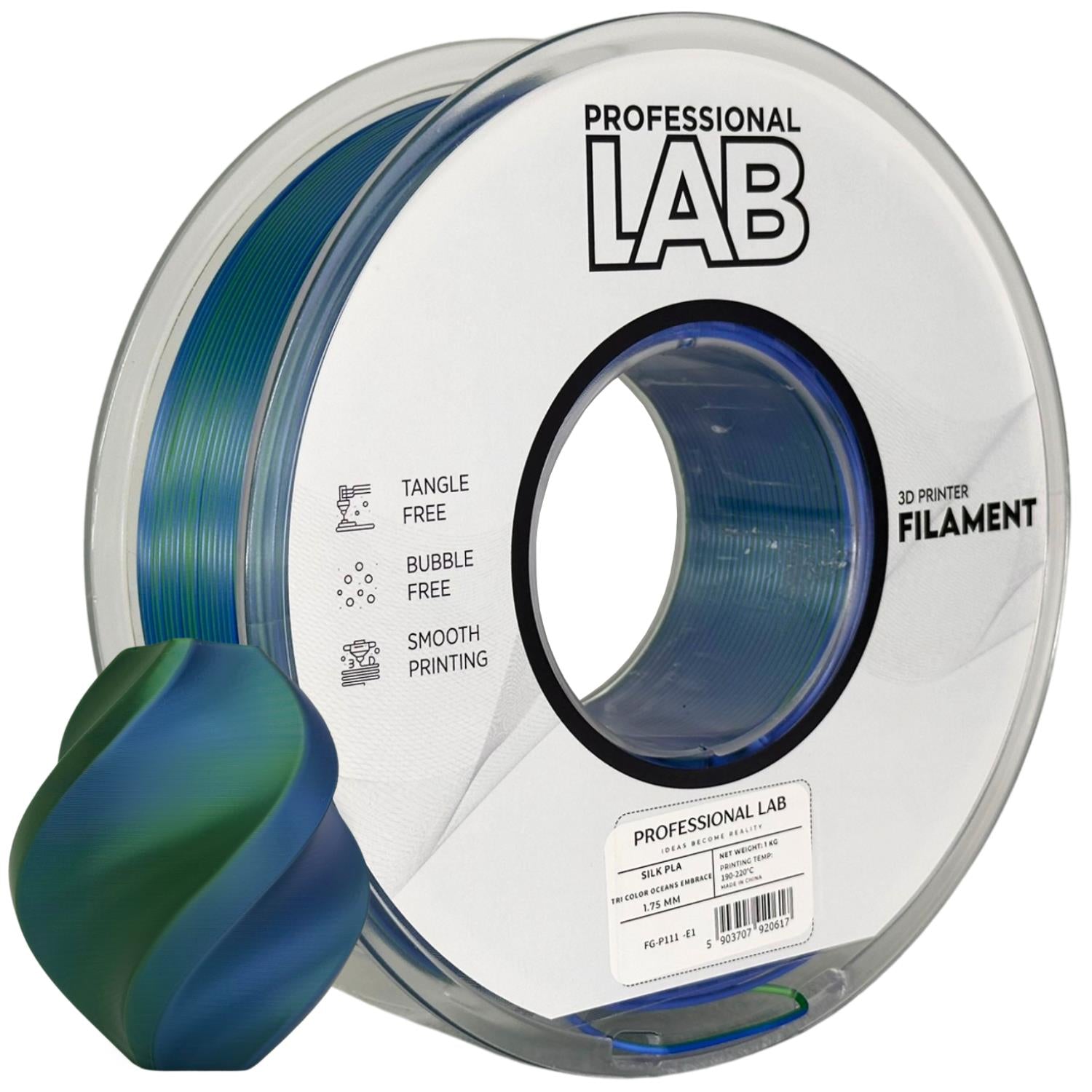 Szpula filamentu Silk PLA Trójkolorowy Oceans Embrace, Prof. Lab, 1,75 mm