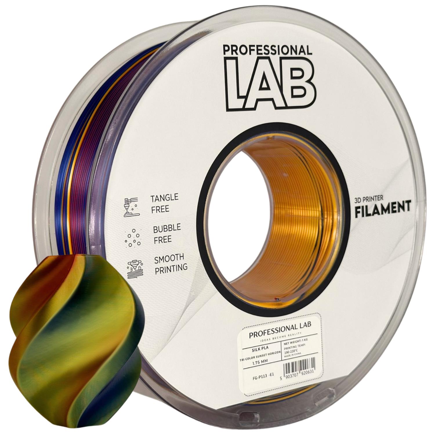 Szpula filamentu Silk PLA Trójkolorowy Sunset Horizon, Prof. Lab, 1,75 mm