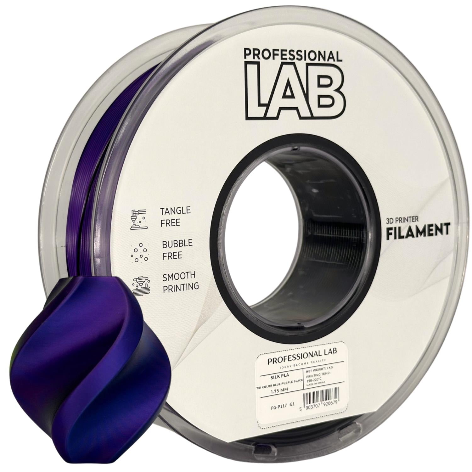 Szpula filamentu Silk PLA Trzy kolory niebieski fioletowy czarny, Prof. Lab, 1,75 mm