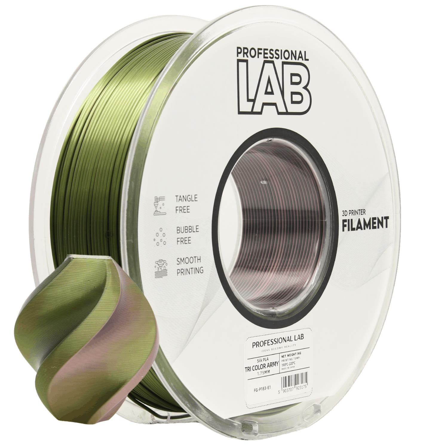 Szpula filamentu Silk PLA Tri Color Army, Prof. Lab, 1,75 mm