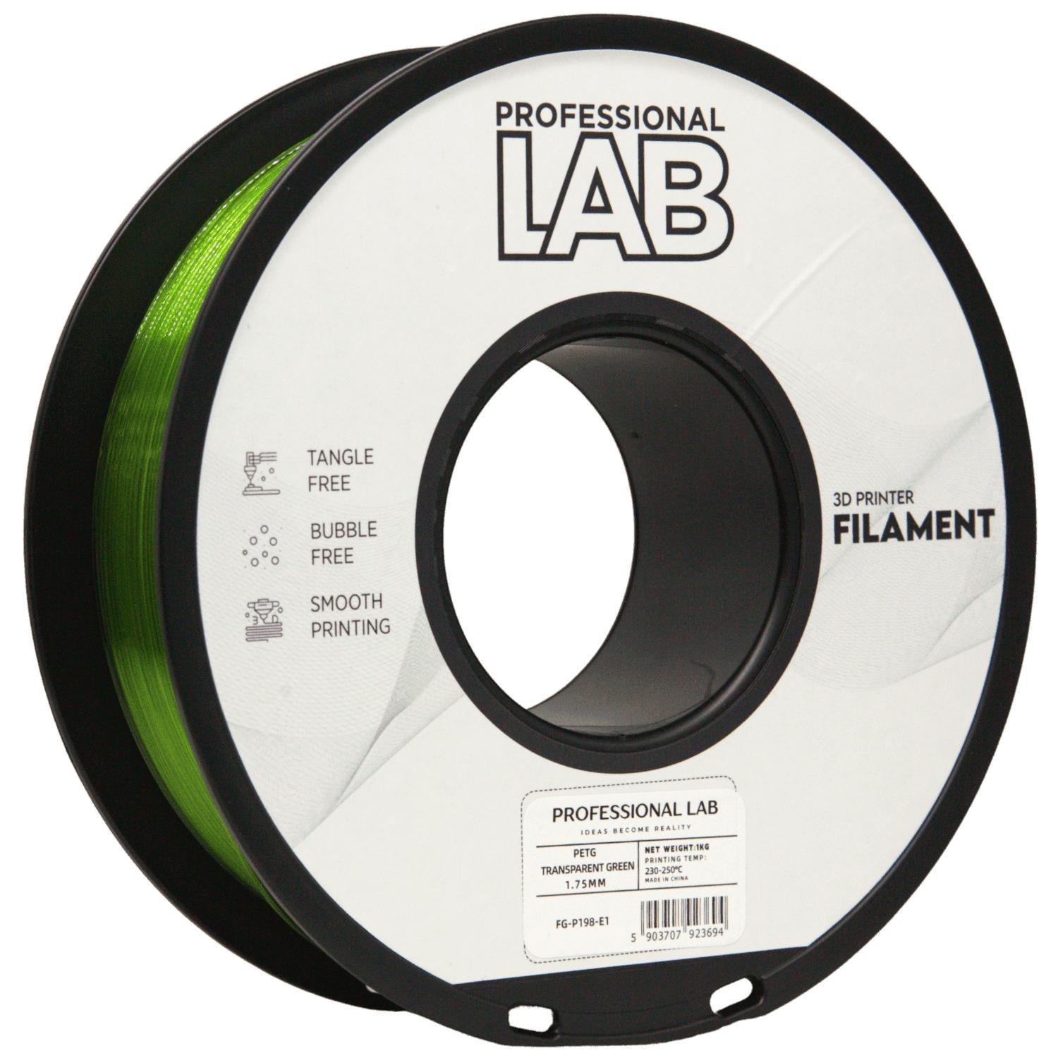 Szpula filamentu PETG przezroczysty zielony, Prof. Lab, 1,75 mm