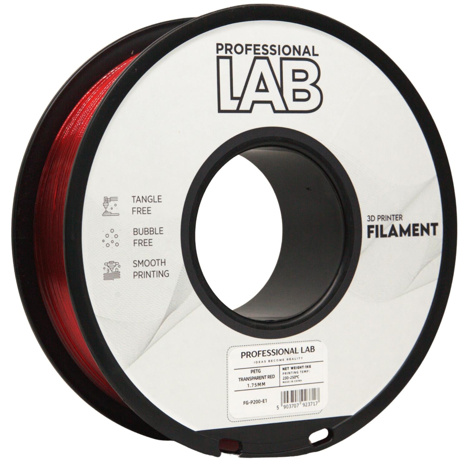 Szpula filamentu PETG transparentny czerwony, Prof. Lab, 1,75 mm
