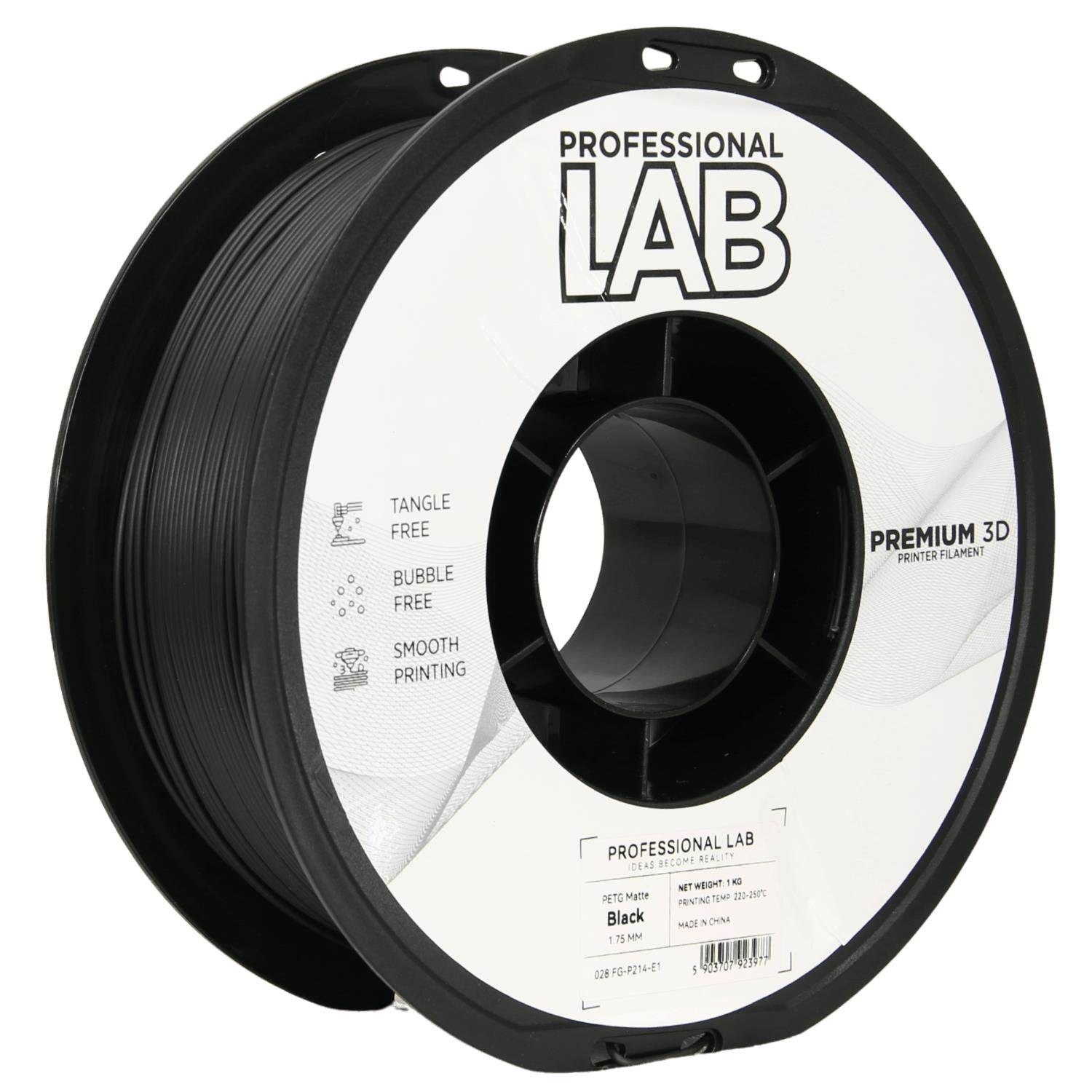 Szpula filamentu PETG matowy czarny, Prof. Lab, 1,75 mm