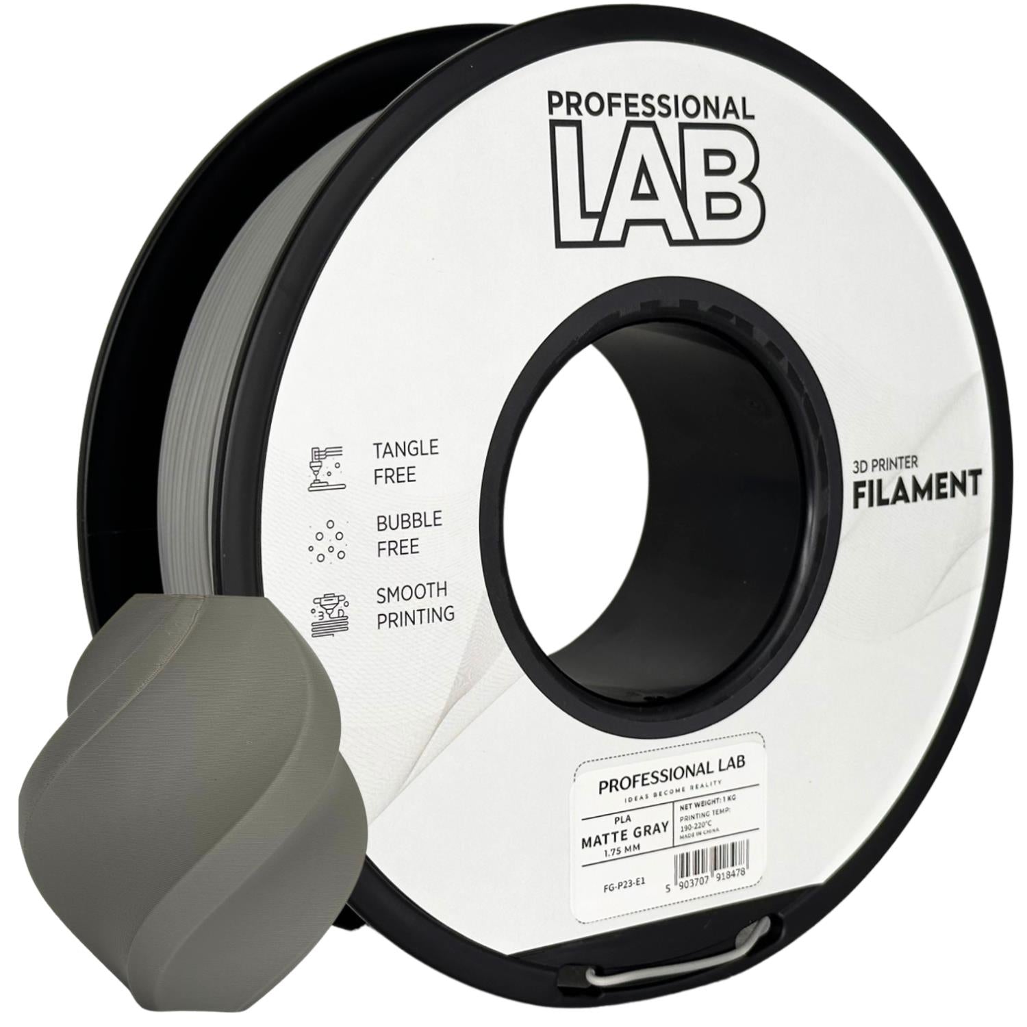 Szpula filamentu PLA matowy szary, Prof. Lab, 1,75 mm