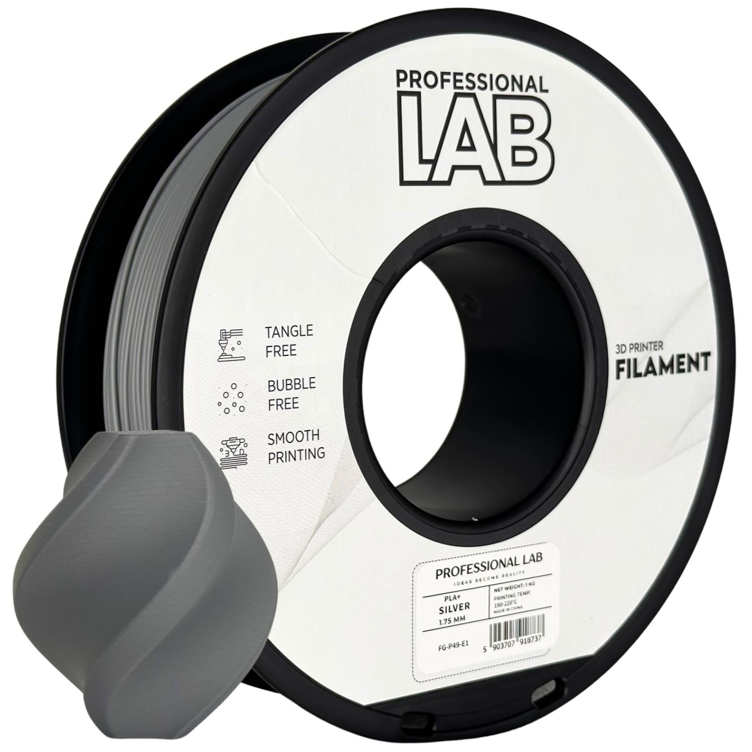 Szpula filamentu PLA+ srebrny, Prof. Lab, 1,75 mm
