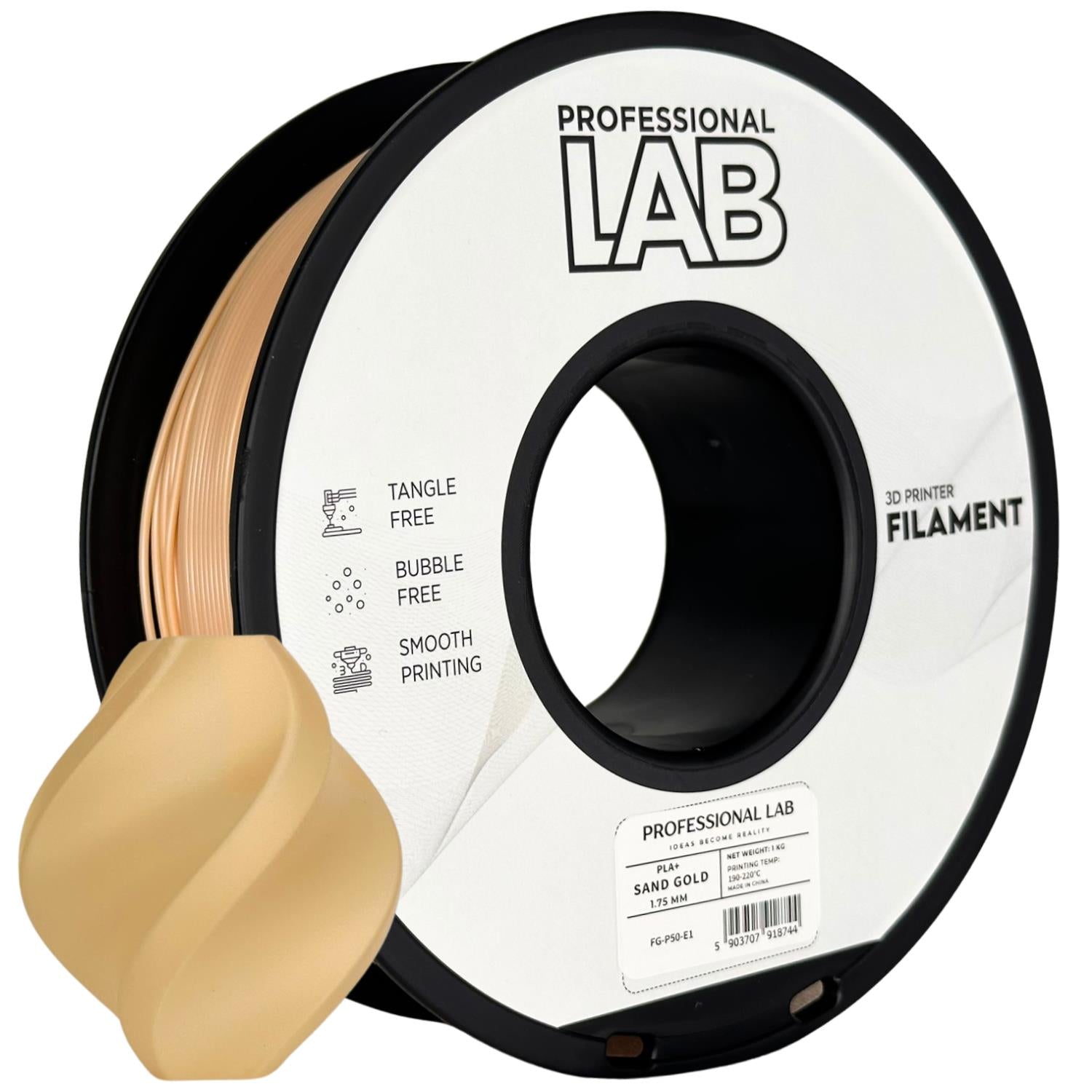 Szpula filamentu PLA+ piaskowo złoty, Prof. Lab, 1,75 mm