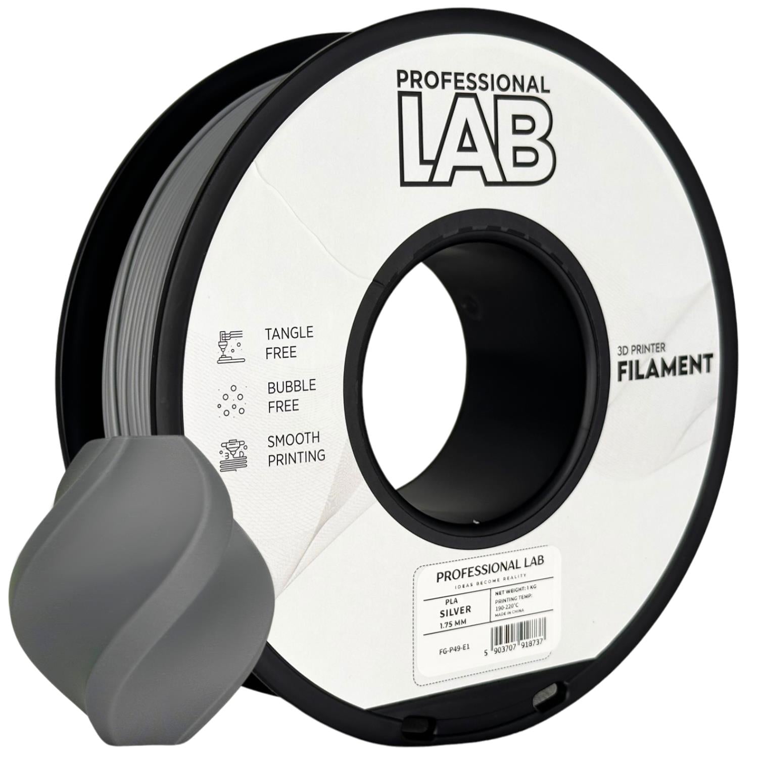 Szpula filamentu PLA srebrny, Prof. Lab, 1,75 mm