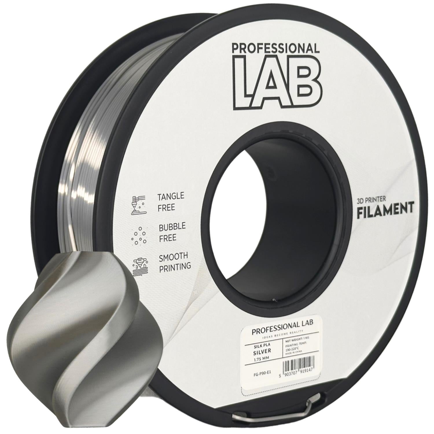 Szpula filamentu Silk PLA srebrny, Prof. Lab, 1,75 mm