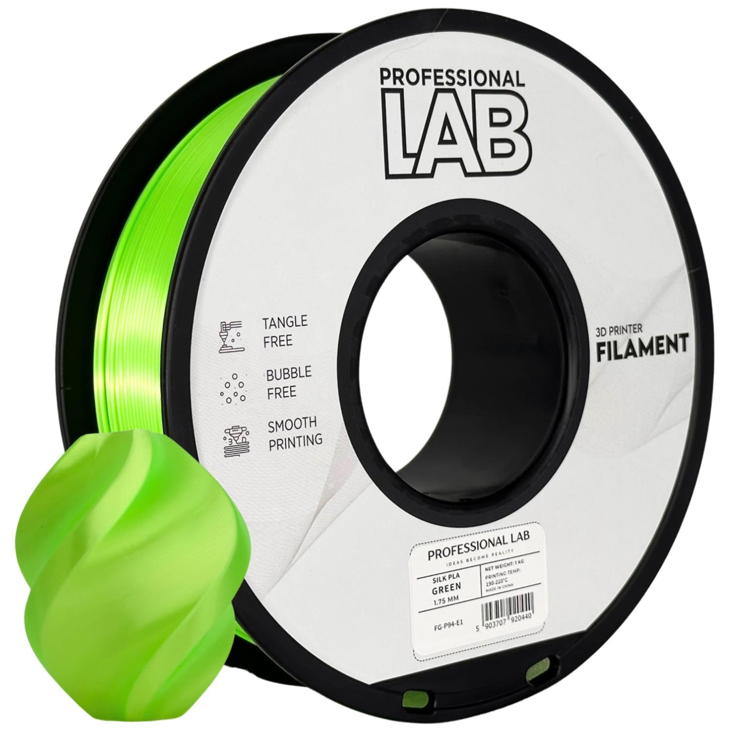 Szpula filamentu Silk PLA zielony, Prof. Lab, 1,75 mm