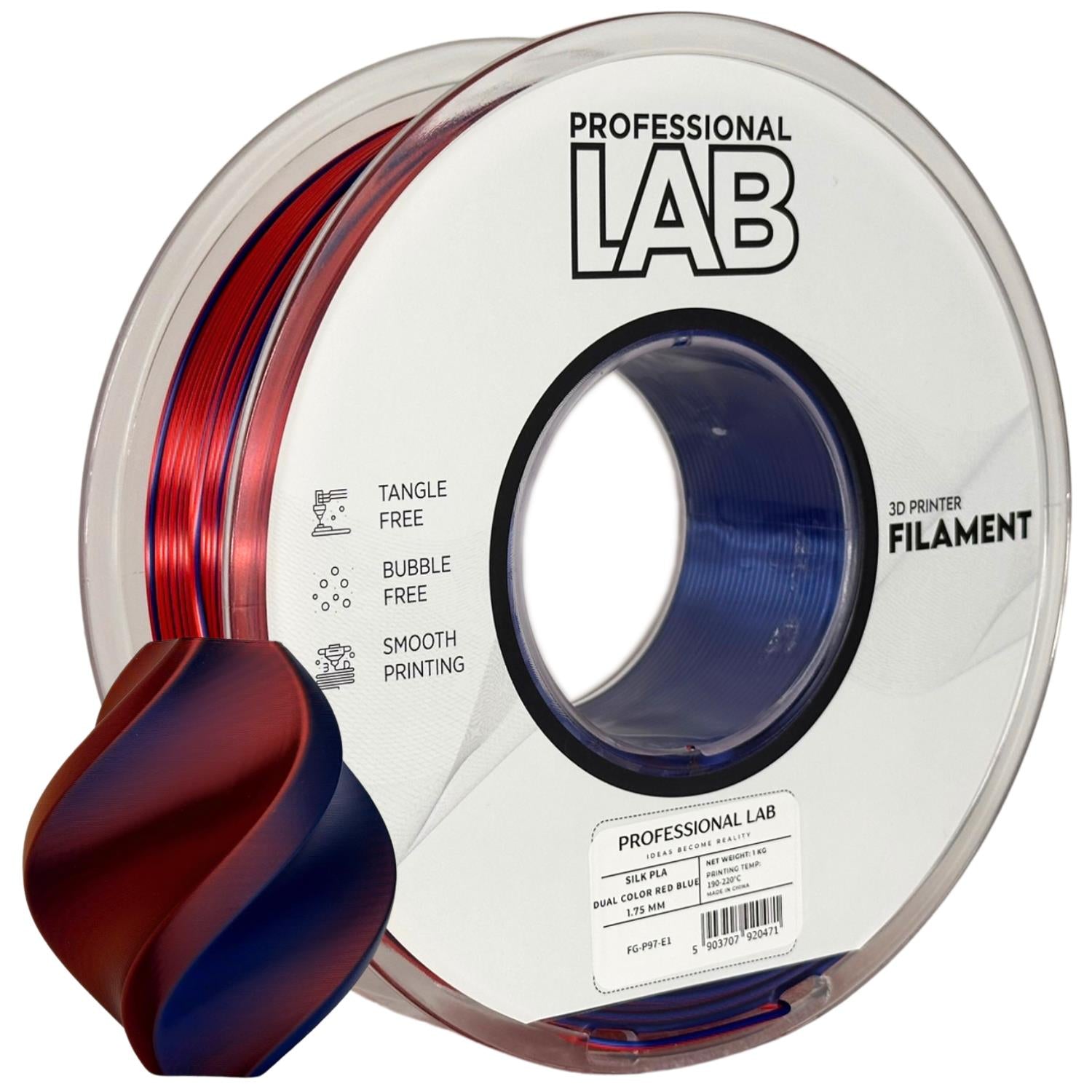 Szpula filamentu Silk PLA Dual Color czerwono-niebieski, Prof. Lab, 1,75 mm