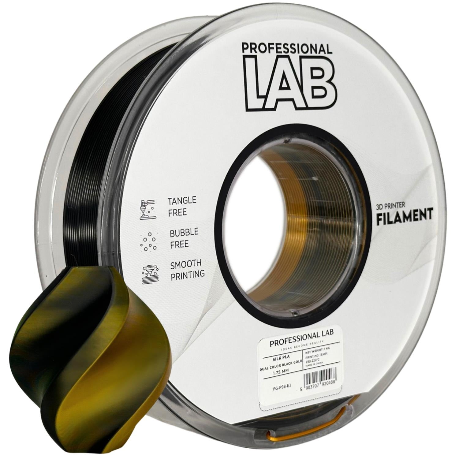 Szpula filamentu Silk PLA Dual Color czarno-złoty, Prof. Lab, 1,75 mm