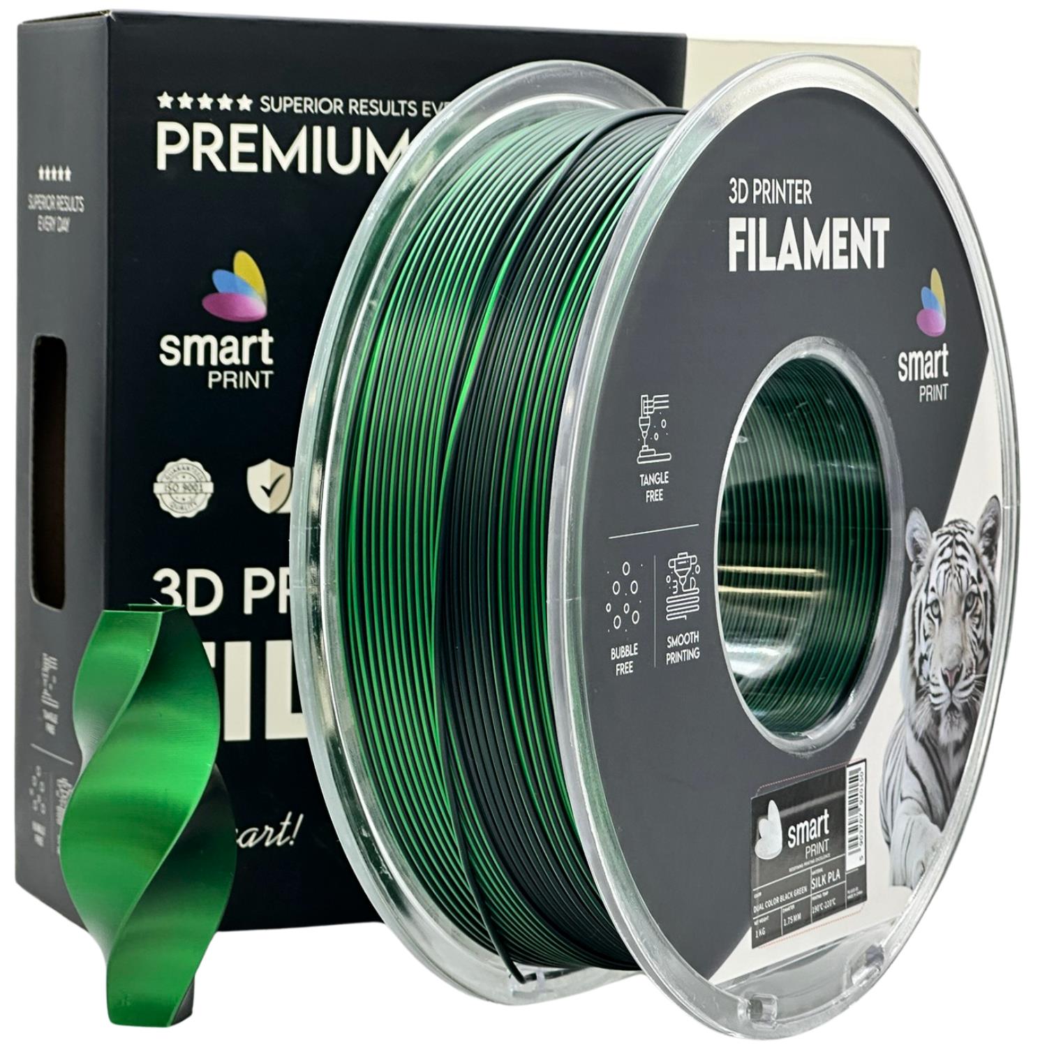Szpula filamentu Silk PLA Dual Color czarno-zielony, Smart Print, 1,75 mm