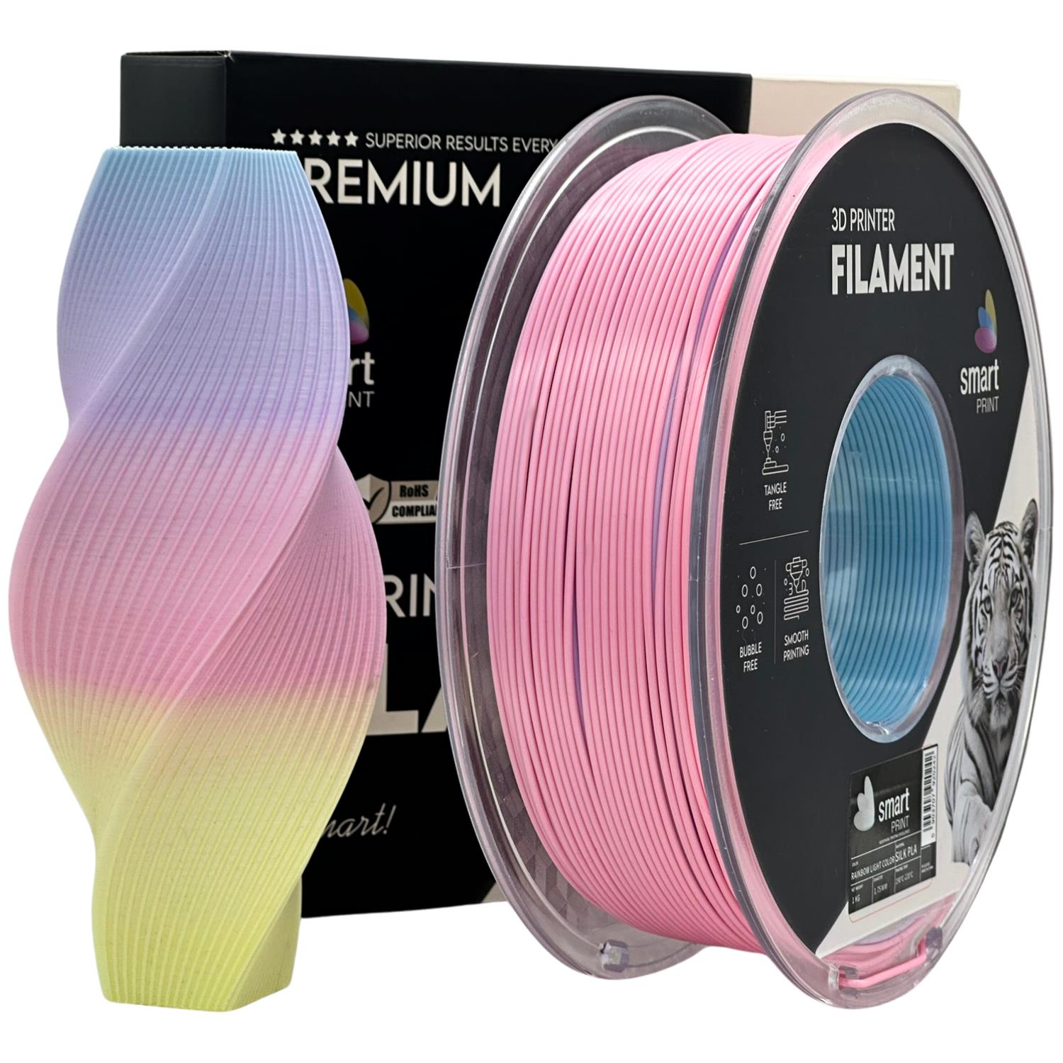 Szpula filamentu Silk PLA tęczowy jasny, Smart Print, 1,75 mm