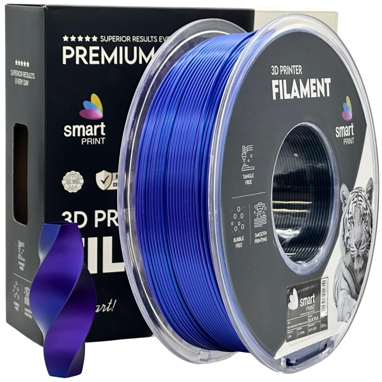 Szpula filamentu Silk PLA Trzy Kolory niebieski fioletowy czarny, Smart Print, 1,75 mm