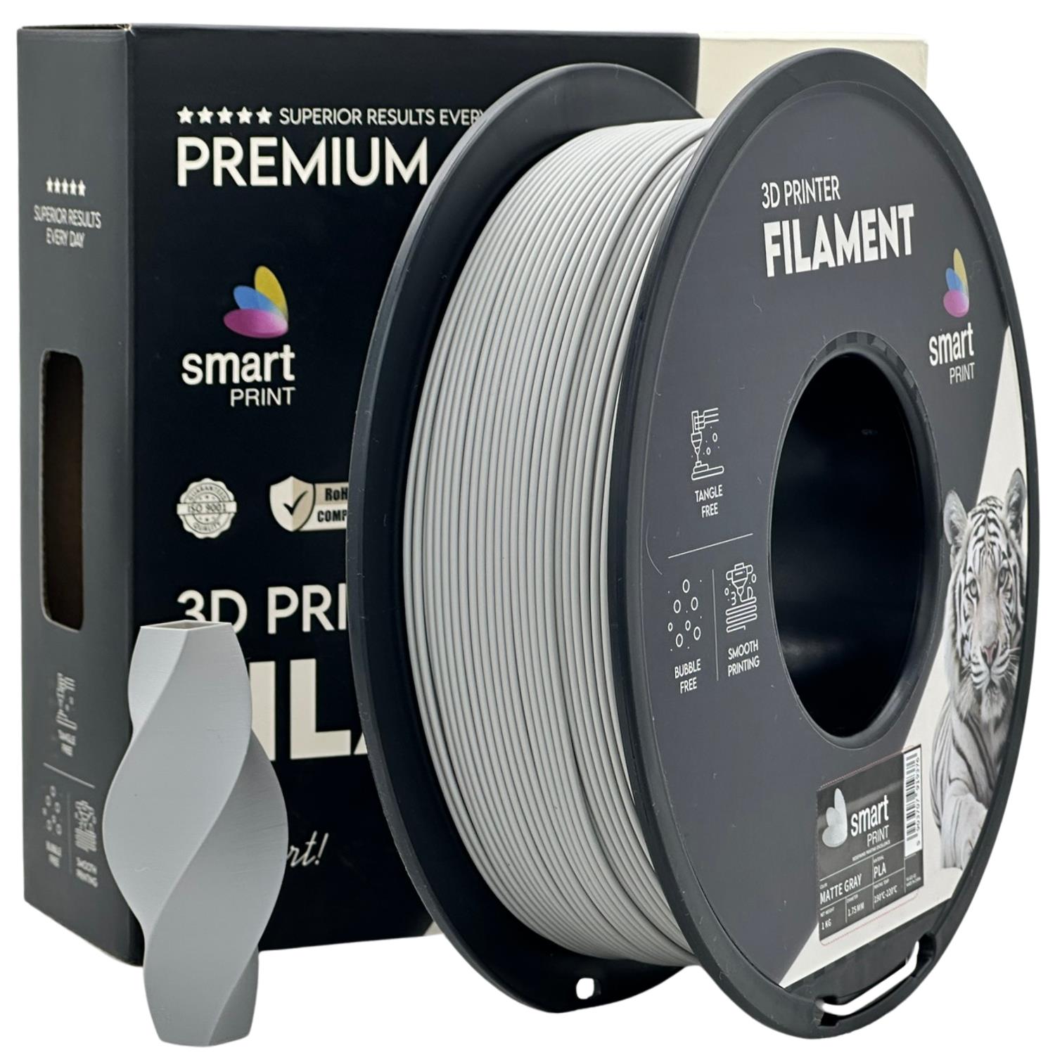 Szpula filamentu PLA matowy szary, Smart Print, 1,75 mm
