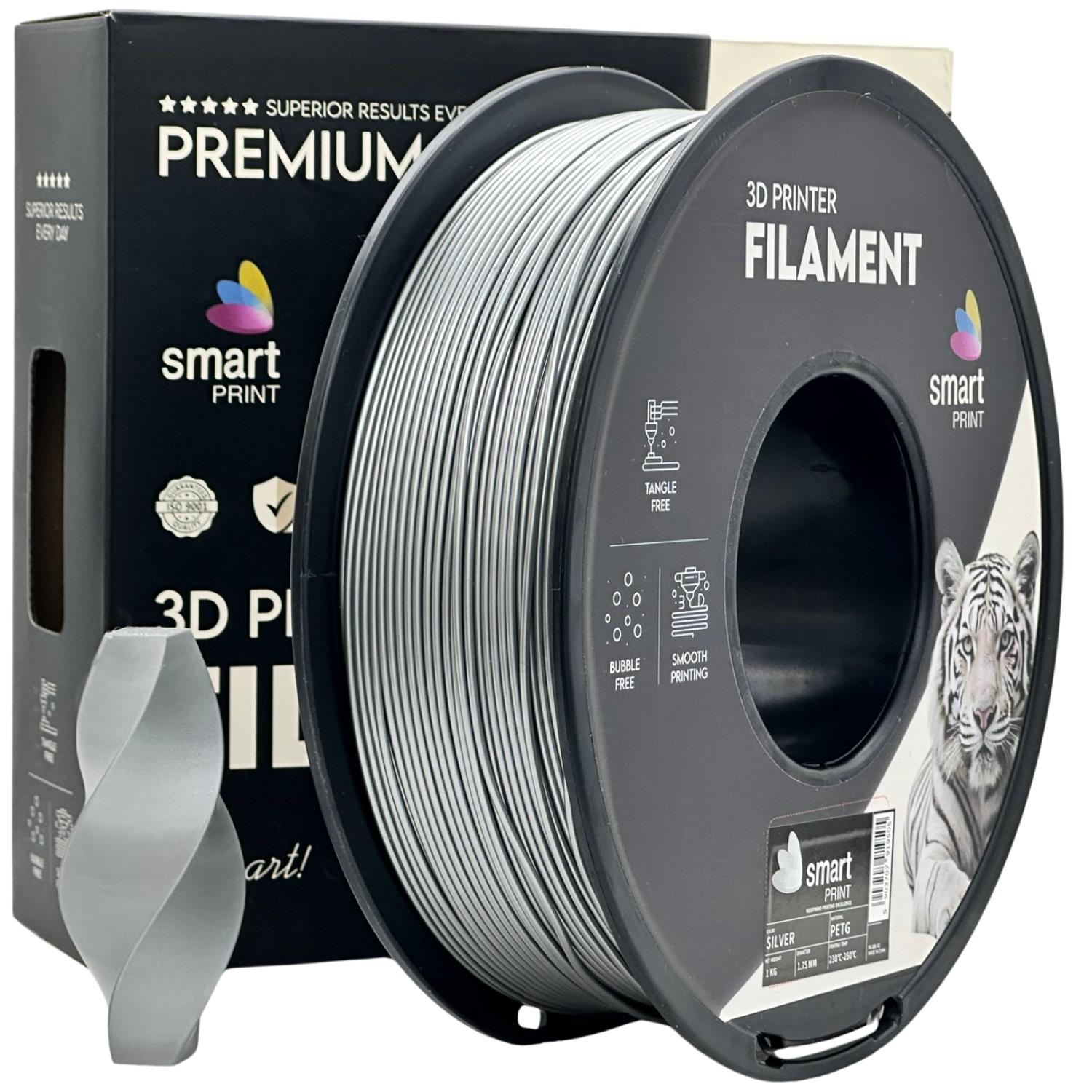 Szpula filamentu PETG srebrny, Smart Print, 1,75 mm