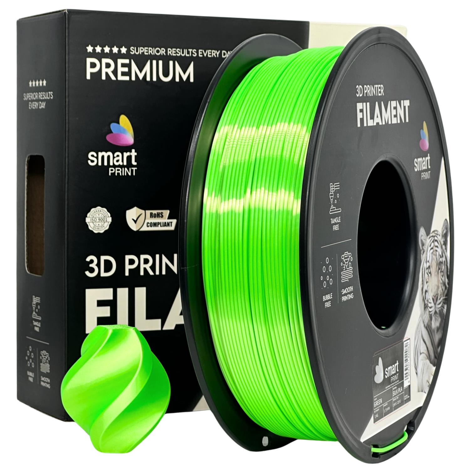 Szpula filamentu Silk PLA zielony, Smart Print, 1,75 mm