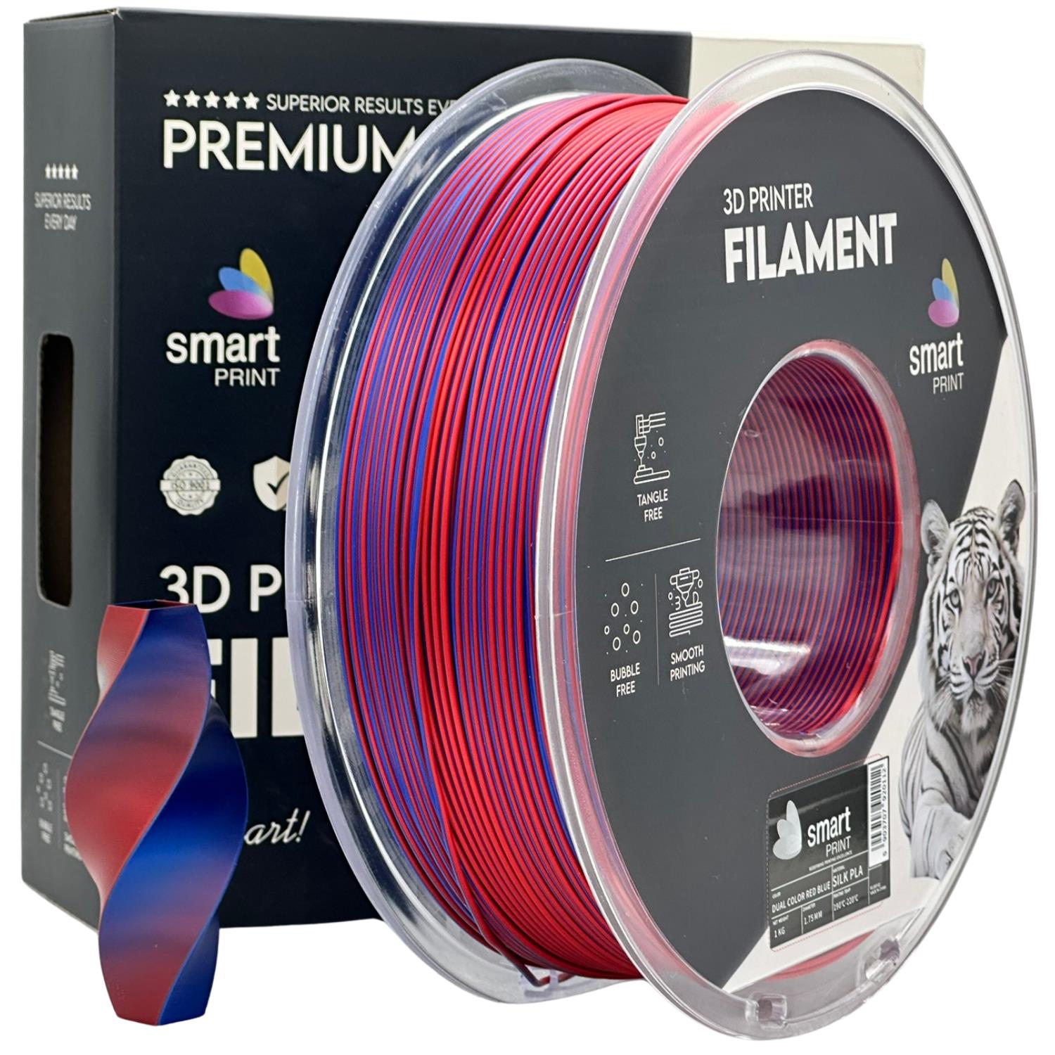 Szpula filamentu Silk PLA Dual Color czerwono-niebieski, Smart Print, 1,75 mm
