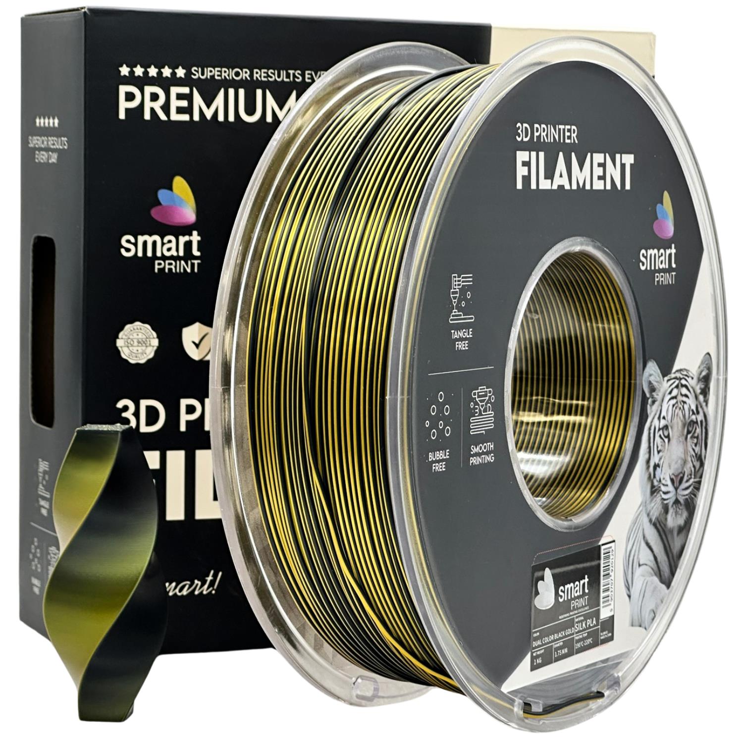 Szpula filamentu Silk PLA Dual Color czarno-złoty, Smart Print, 1,75 mm