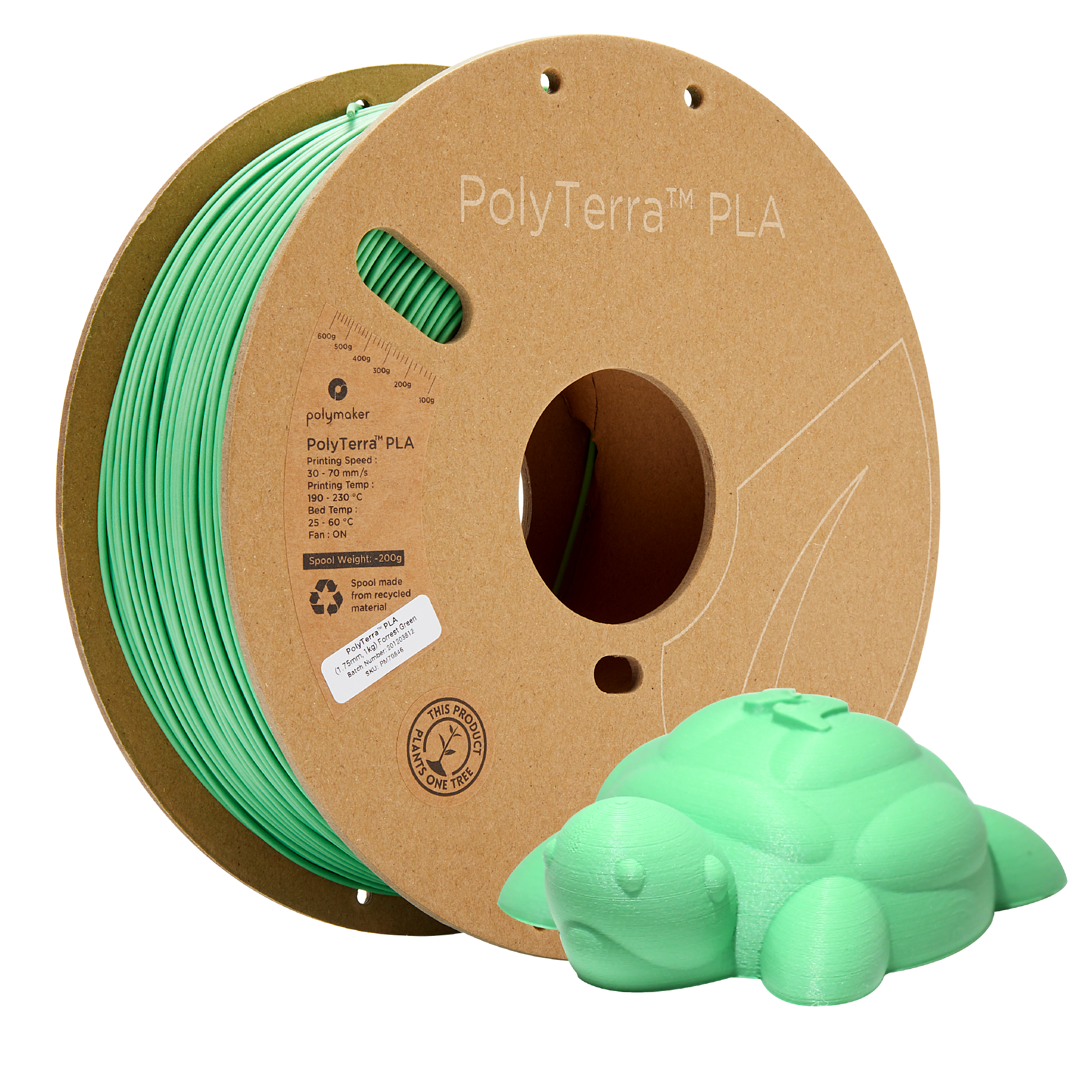 Szpula filamentu PLA matowy leśna zieleń, Polymaker, 1,75 mm