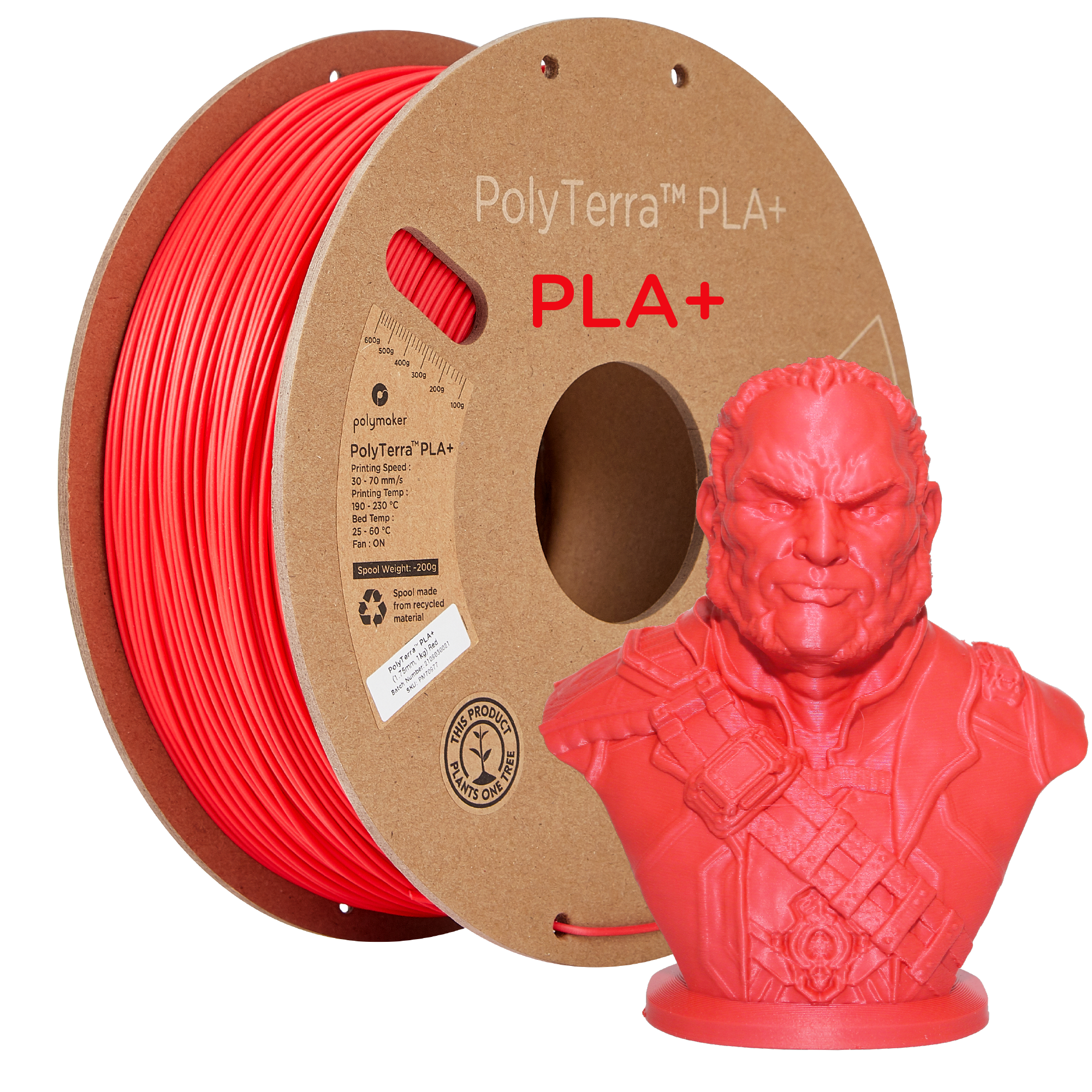Szpula filamentu PLA+ satynowa czerwień, Polymaker, 1,75 mm