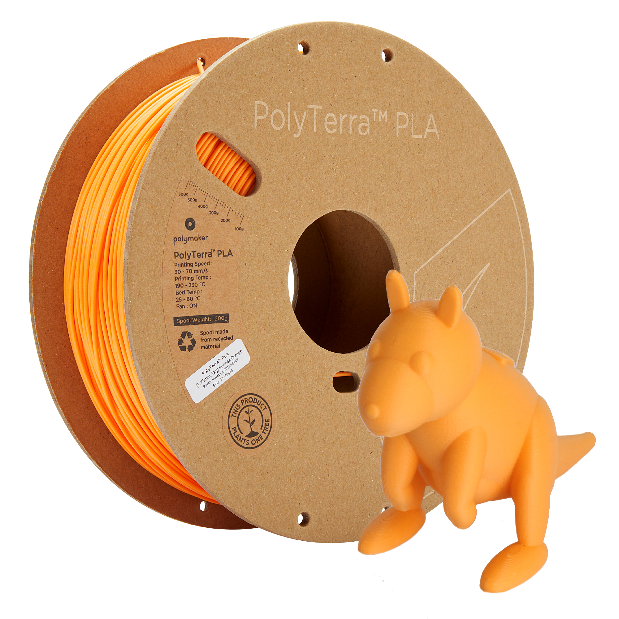 Szpula filamentu PLA matowy pomarańczowy, Polymaker, 1,75 mm
